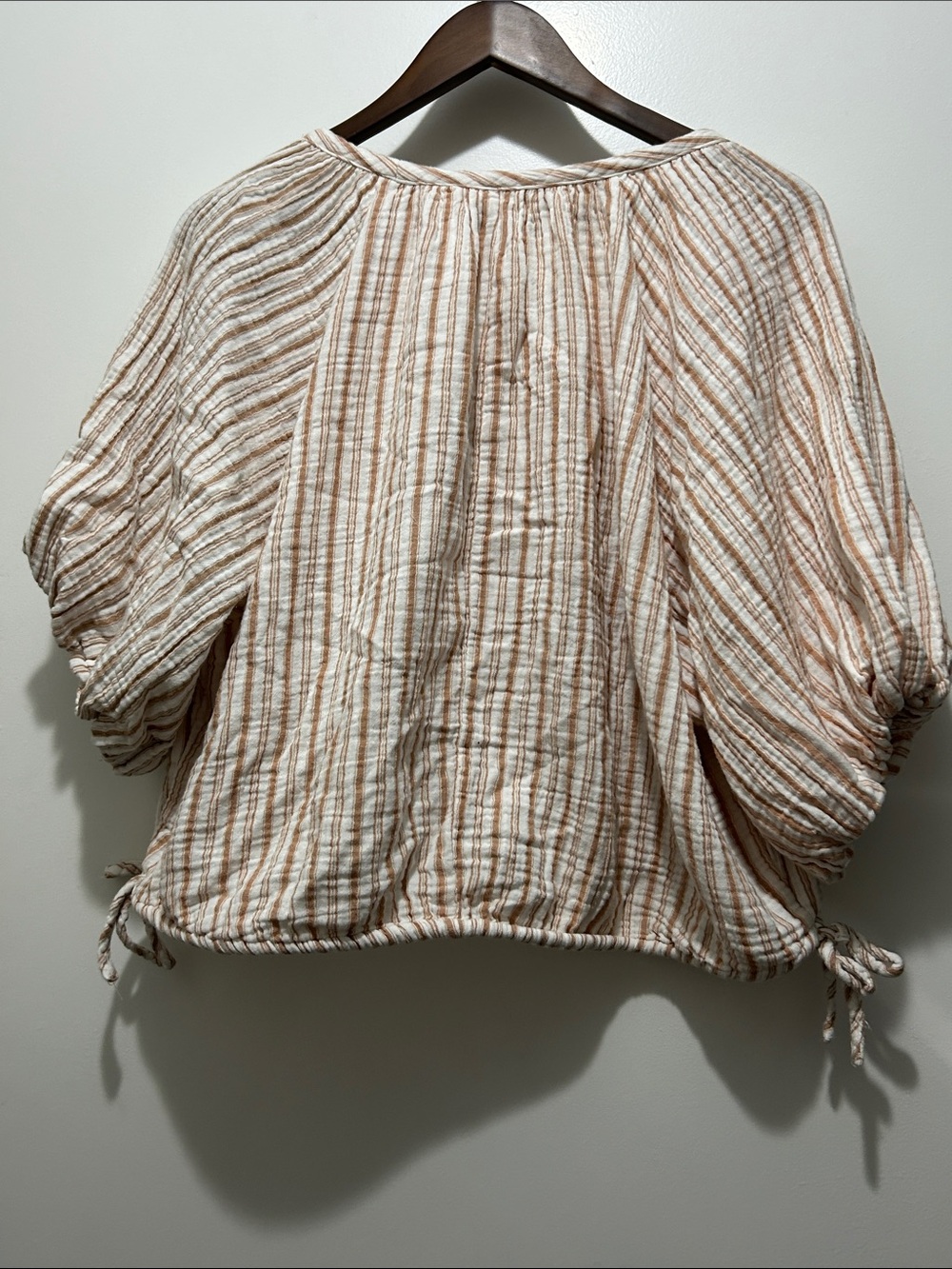 100% Cotton Just Living the Life Striped Boho Cottagecore Peasant Blouse Small - Picture 4 of 6